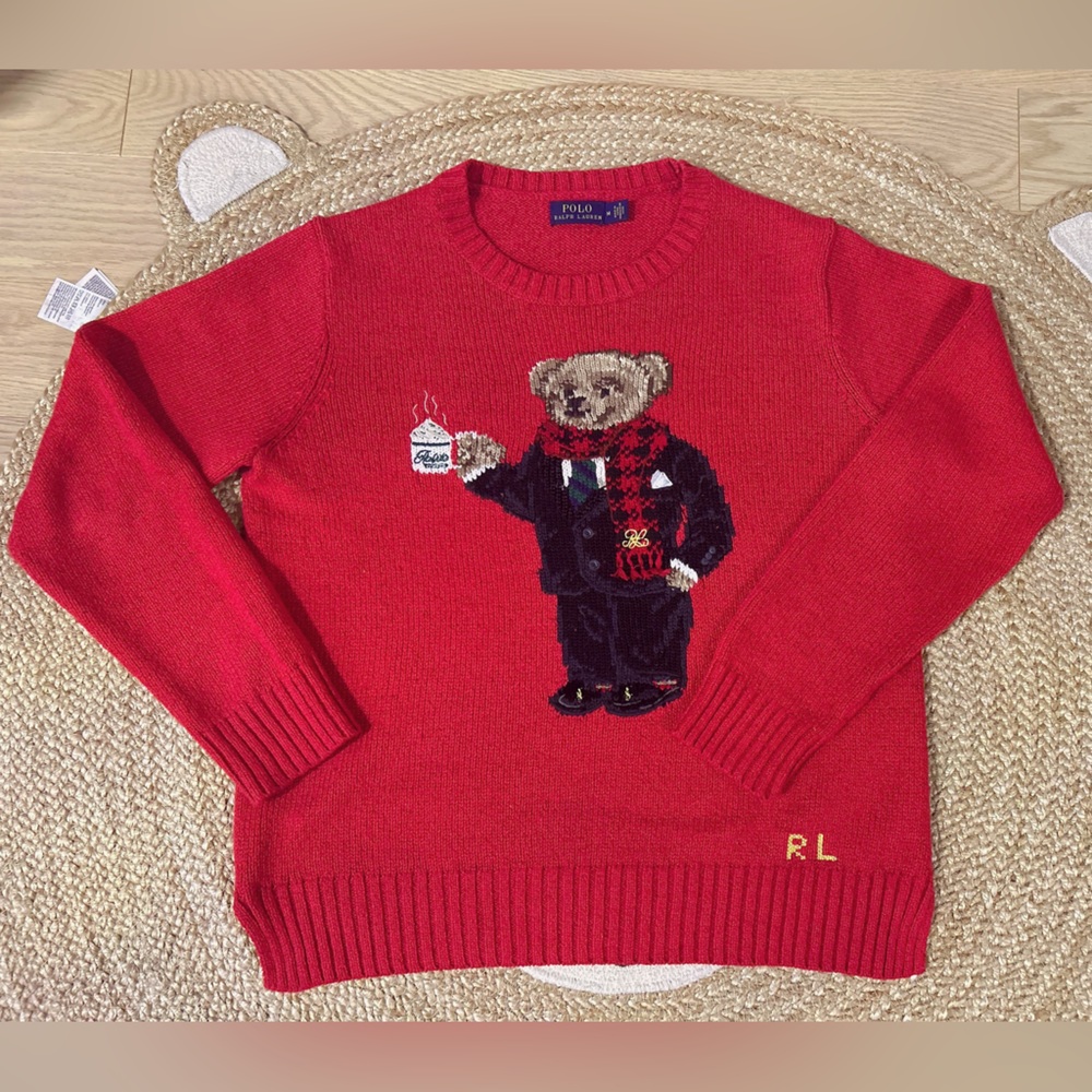 Ralph Lauren Red Crewneck Sweater with Bear Design(Like new)